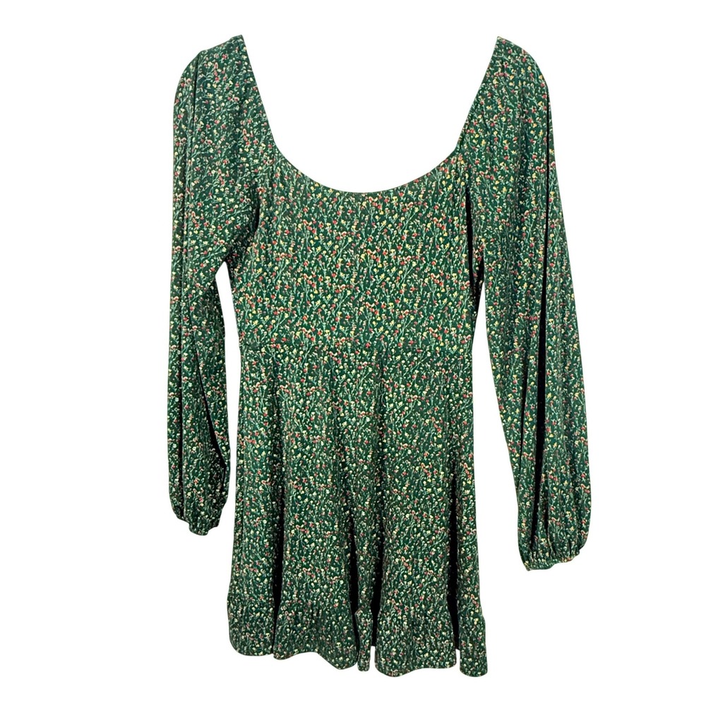 Lush Green Ditsy Floral Square NeckRuffle Mini Babydoll Dress Small y2k coquette